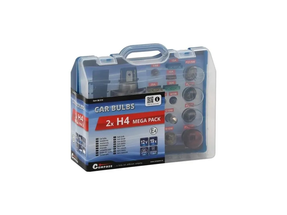 Sada autožárovek MEGA H4+H4+pojistky COMPASS 08519 Poslední Šance