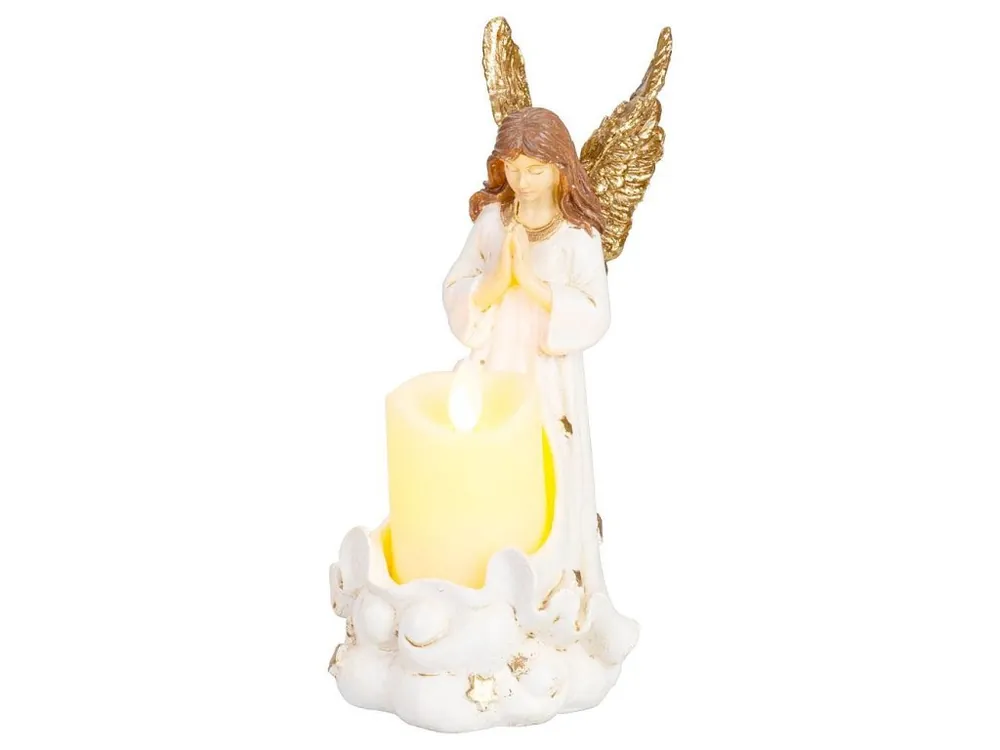 Výprodej Dekorace MagicHome Anděl se svíčkou, LED, polyresin, 10,5x14x20cm