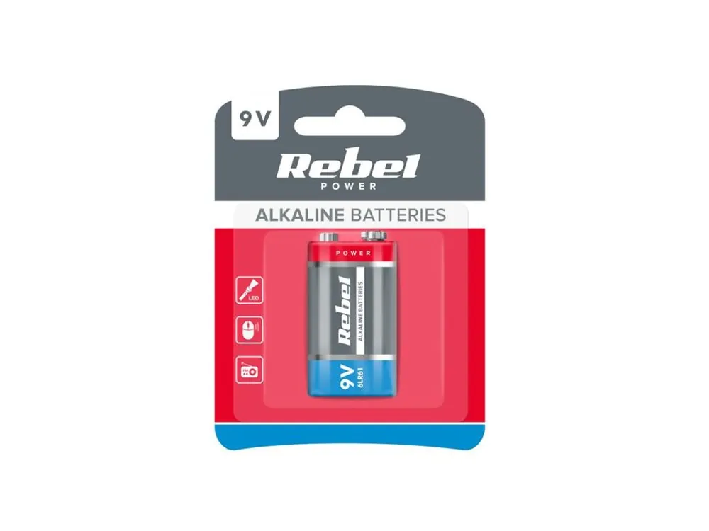 Baterie 6LR61 (9V) alkalická REBEL 1ks / blistr BAT0062B Vysoce Kvalitní