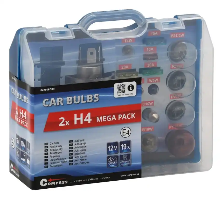 Akční Nabídka Servisní box MEGA H4 + H4 12V žárovky + pojistky - Compass