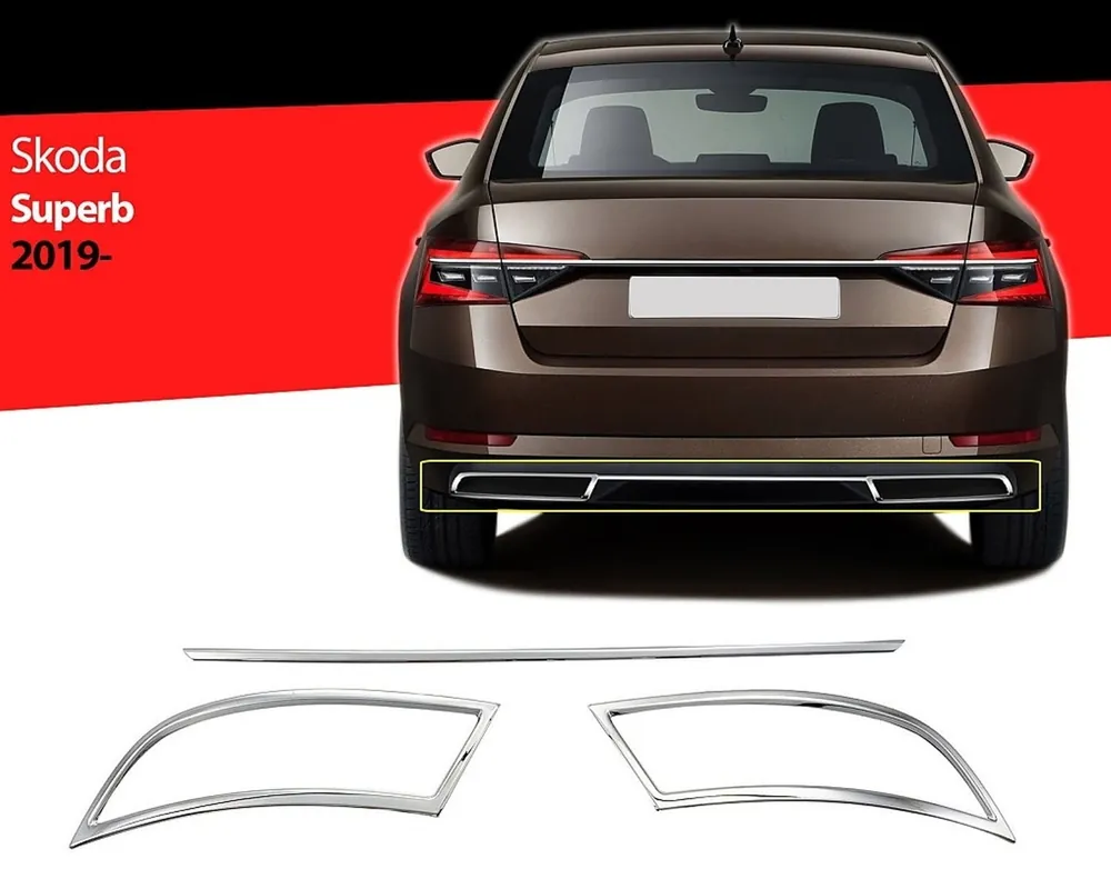 Škoda Superb III face-Nerez rámečky koncovek výfuku + středová lišta S DiZAYN (3 ks) Omezená Nabídka
