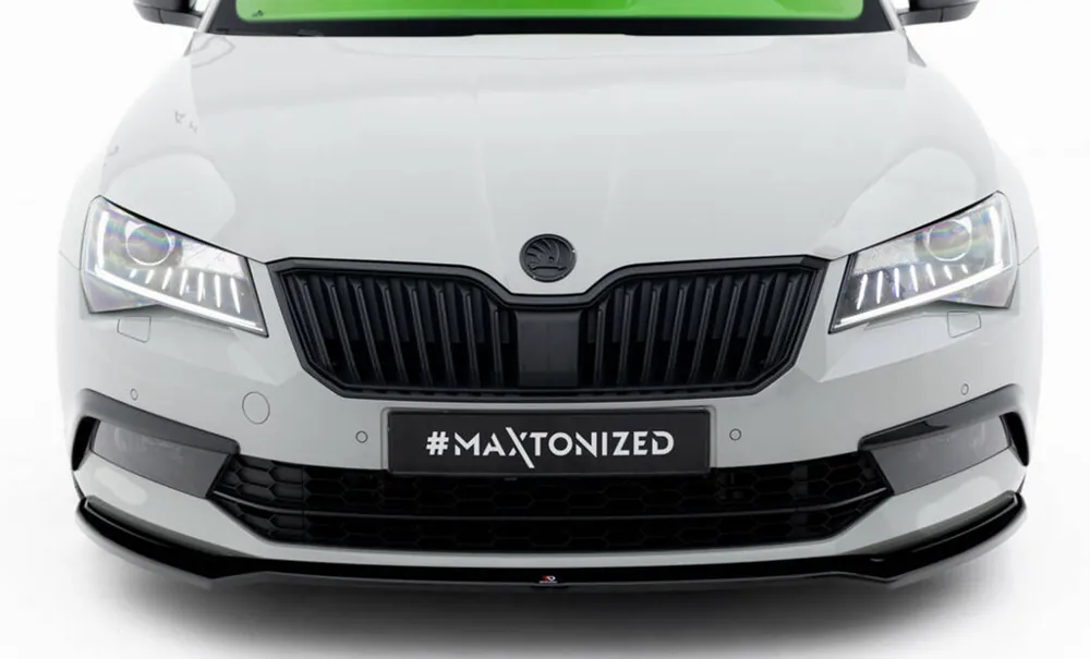 Super Cena Škoda Superb III-Spoiler předního nárazníku Mk3 (černý lesk V2) Maxton
