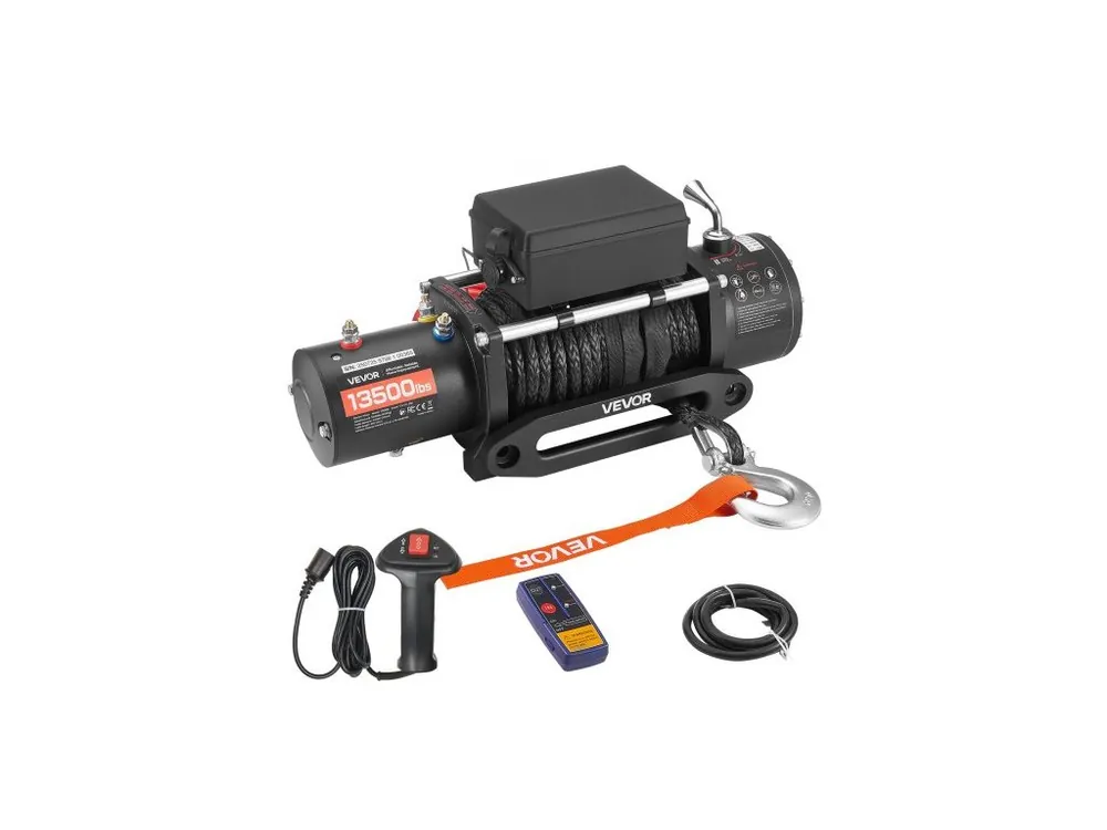 Bezpečná Platba Elektrický naviják , nosnost 6100 kg, 12V DC naviják pro nákladní vozidla se syntetickým lanem Φ9,5 mm x 26 m, bezdrátové a kabelové dálkové ovládání, vodotěsný IP55 pro tažení terénního SUV, jeepu, přívěsu, lodi