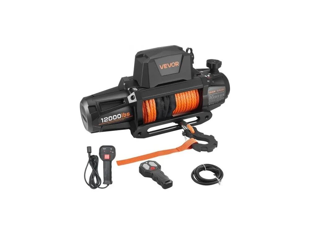 Elektrický naviják , nosnost 5400 kg, 12V DC naviják pro nákladní vozidla se syntetickým lanem Φ9,5 mm x 28 m, bezdrátové a kabelové dálkové ovládání, vodotěsný IP67 pro tažení terénního SUV, jeepu, přívěsu, lodi Cenově Výhodný