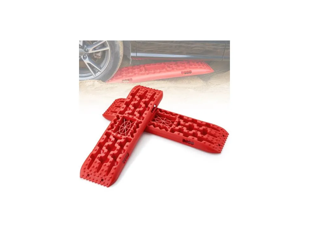 Zlevněný 10TON Trakční desky s PP materiálem, Odtahové desky pro terénní vozidla/auta/pickupy/SUV/karavany, Párové trakční rohože na pneumatiky na sněhu, písku, blátě a sypkém terénu, Úložný vak, Dlouhé, Červené