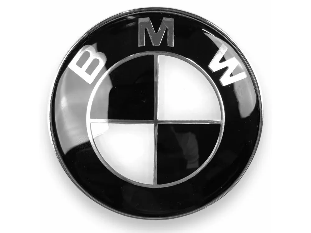 Bezpečná Platba BMW znak černobílý 82mm 2 otvory ve znaku na kapotu a kufr